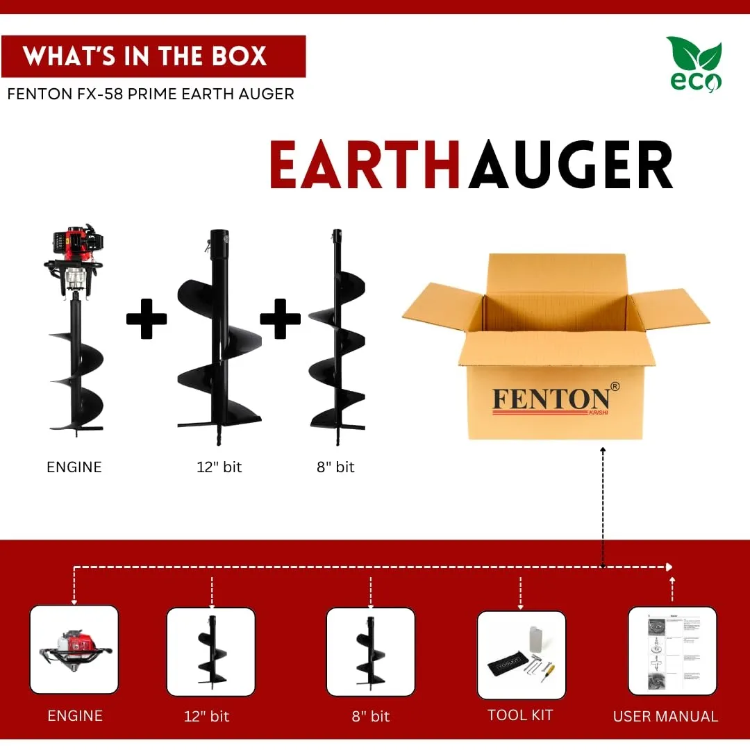 Fenton Krishi FEA-58 2-Stroke 58CC Earth Auger, Petrol Engine With 8 Inchs Bits For Plantation Fuel Grass Trimmer (Manual Feed) - Image 4
