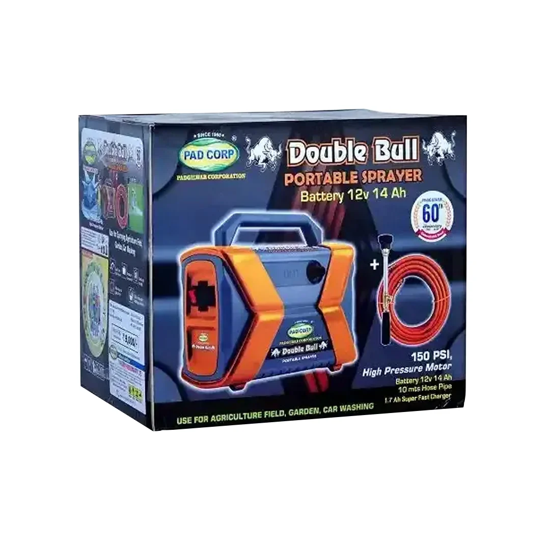 Pad Corp Double Bull Portable Battery Sprayer & Car Washer, Drip Injector 12 Volt x 14 Amp with 10 Meter High Pressure Hose Pipe
