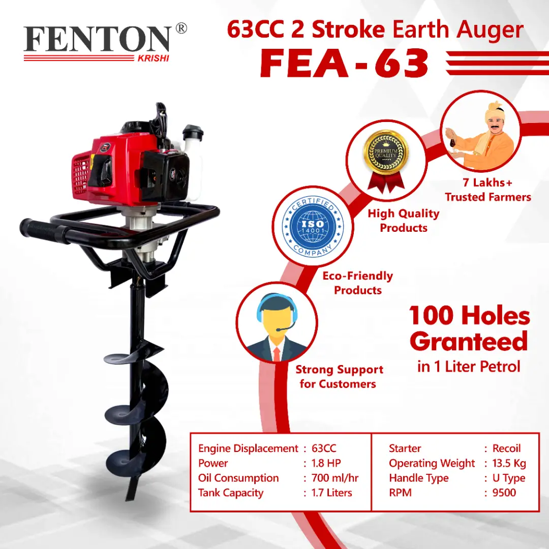 Fenton Krishi FEA-63 2-Stroke 63CC Earth Auger, Petrol Engine With 8 Inchs Bits For Plantation Fuel Grass Trimmer (Manual Feed) - Image 5