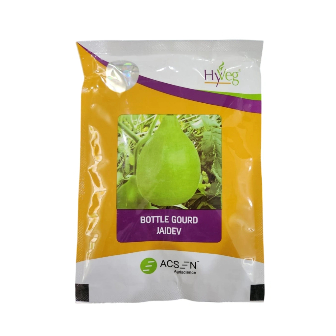 Acsen Jaidev F1 Hybrid Bottle Gourd Seeds, Parrot Green, Round Shape with Conical Neck
