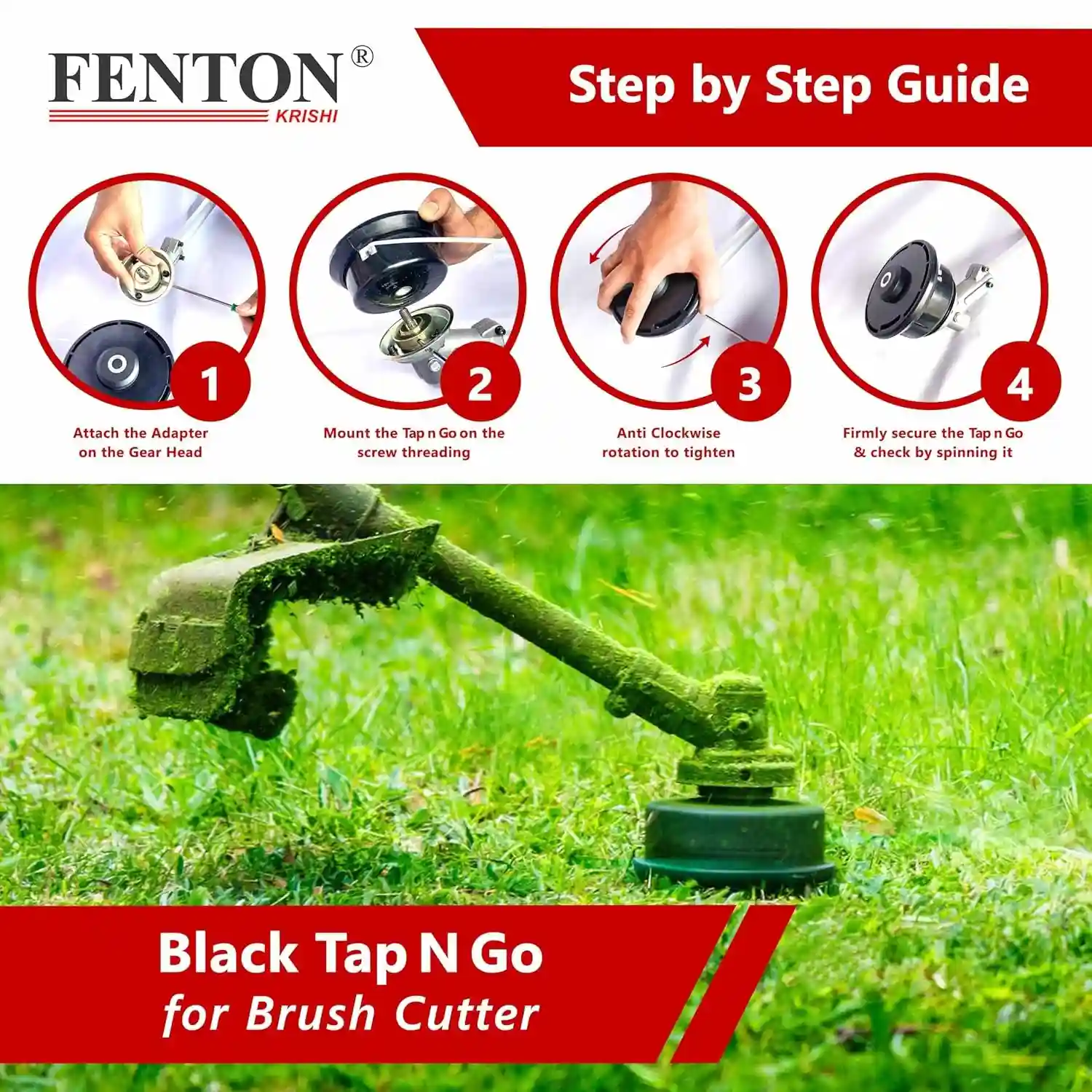 Fenton Krishi FTK-TP-RR Red Tap N Go, For Brush Cutter, Grass Trimming (Manual Feed) - Image 3