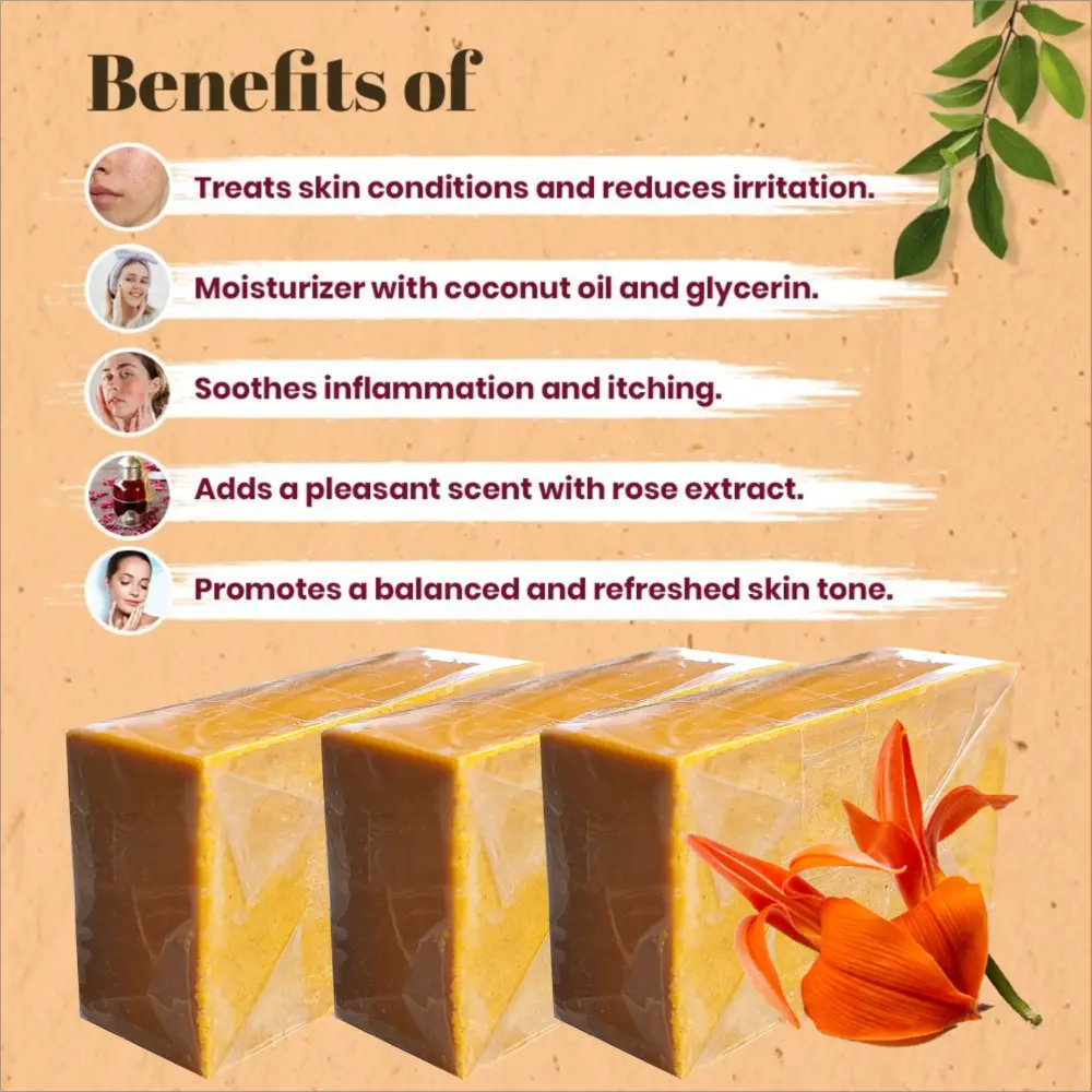 Radhe Agri Nirbhav Kesuda Bathing Soap, Handmade, Ayurvedic, Ideal For All Types Of Skin (110 Gm) Pack of 3 - Image 6