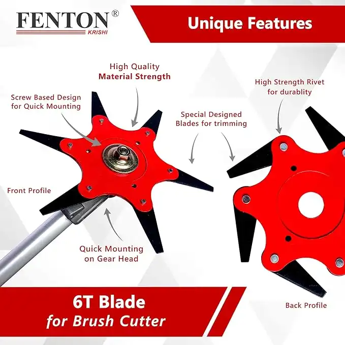 Fenton Krishi FTK-6T 6 Teeth Blade, Best For Grass Trimming And Shrub Removal (Automated Feed) - Image 3