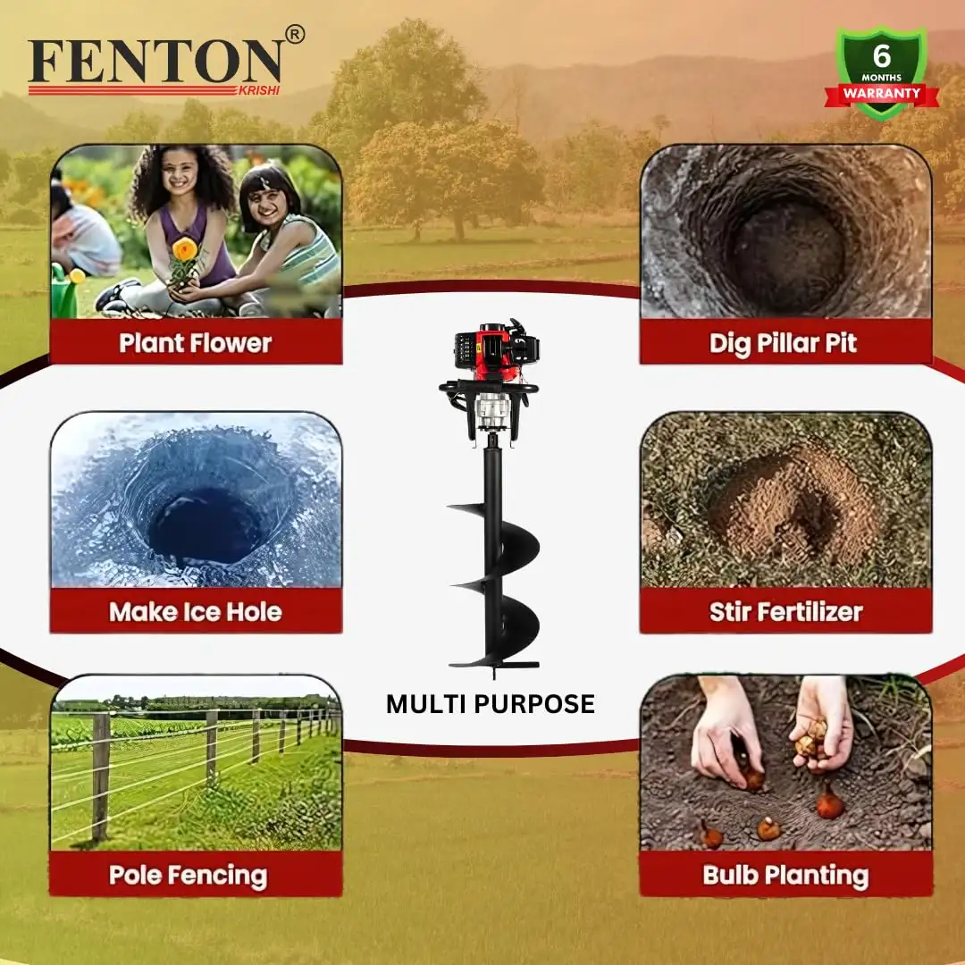 Fenton Krishi FEA-58 2-Stroke 58CC Earth Auger, Petrol Engine With 8 Inchs Bits For Plantation Fuel Grass Trimmer (Manual Feed) - Image 5
