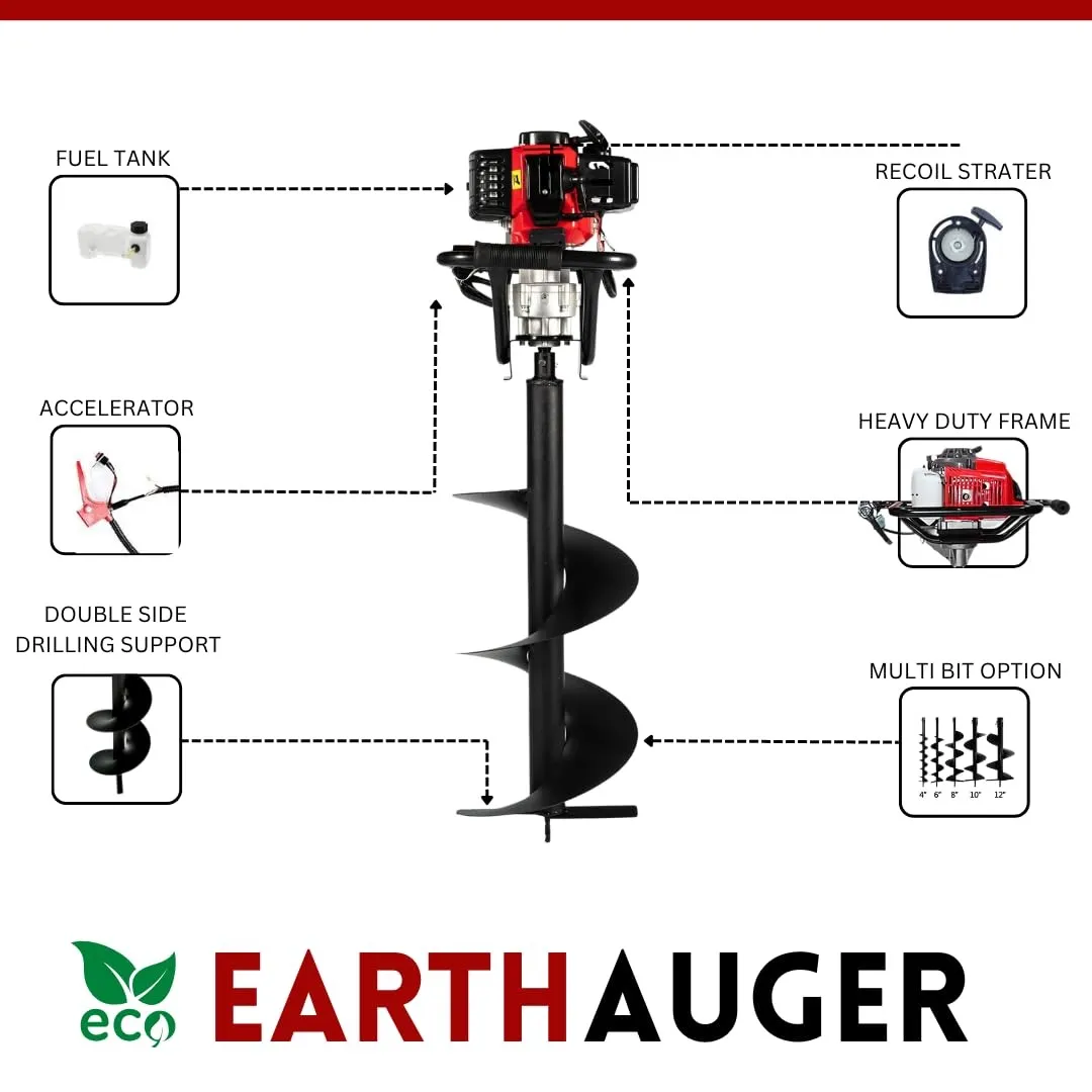 Fenton Krishi FEA-58 2-Stroke 58CC Earth Auger, Petrol Engine With 8 Inchs Bits For Plantation Fuel Grass Trimmer (Manual Feed) - Image 2