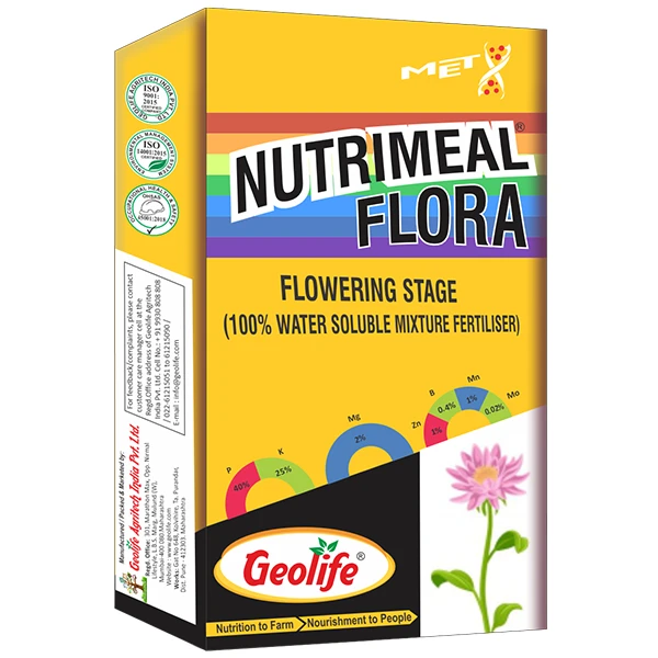 Geolife Nutrimeal Flora Flowering Stage 00-40-25 + TE Nano Technology WSF + TE, Nutrients Like Mn, Mg, Zn, Suitable For All Crops